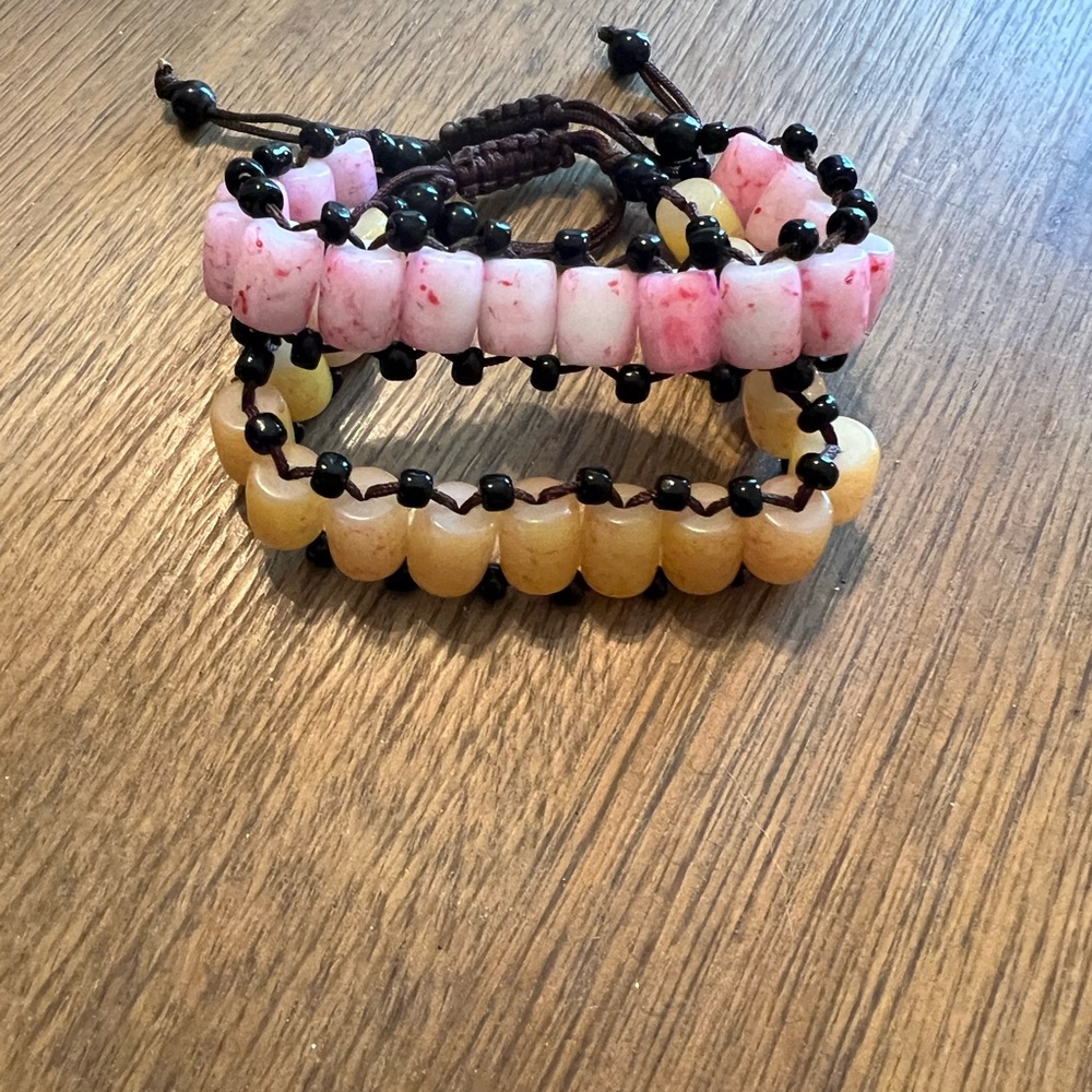 Stone Pink and Yellow Beaded Bracelets